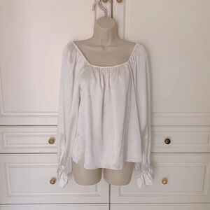 Ramy Brook New York size xs textured ribbed off white peasant blouse puff sleeve